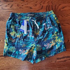 Men's Swim Trunks in Blue and Green Pattern